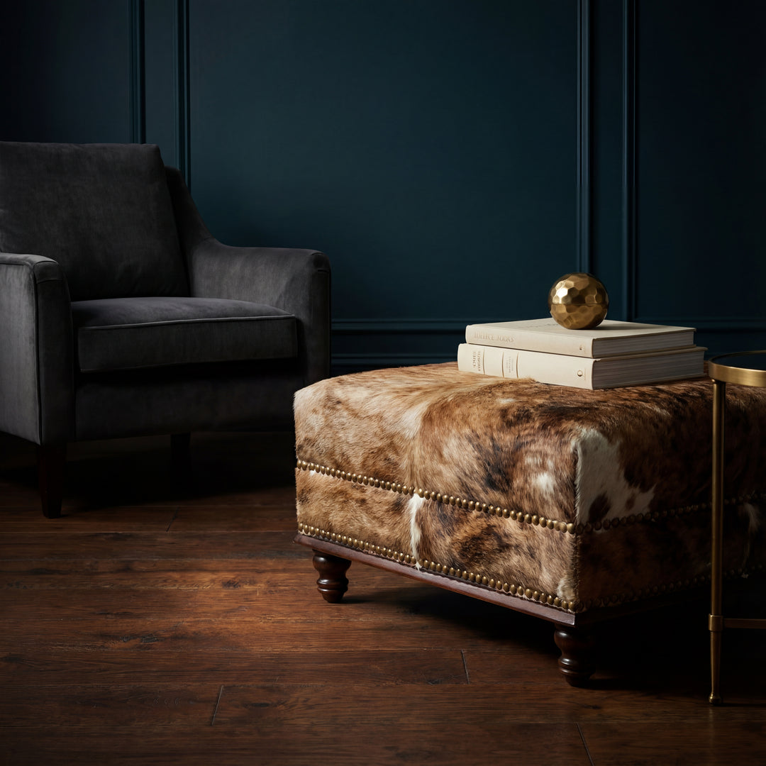 Custom Cowhide Ottoman - Medium Brindle