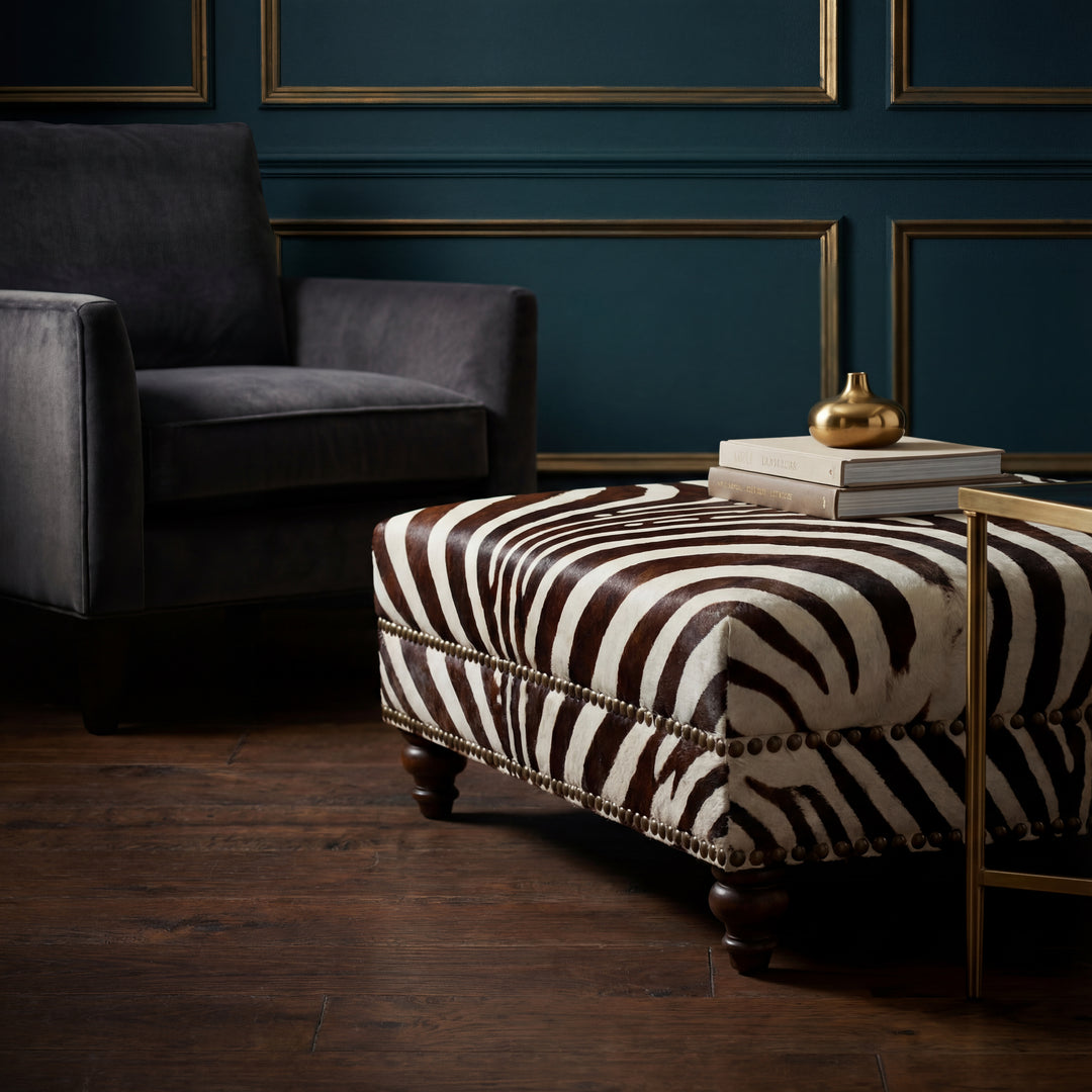Custom Zebra Cowhide Ottoman
