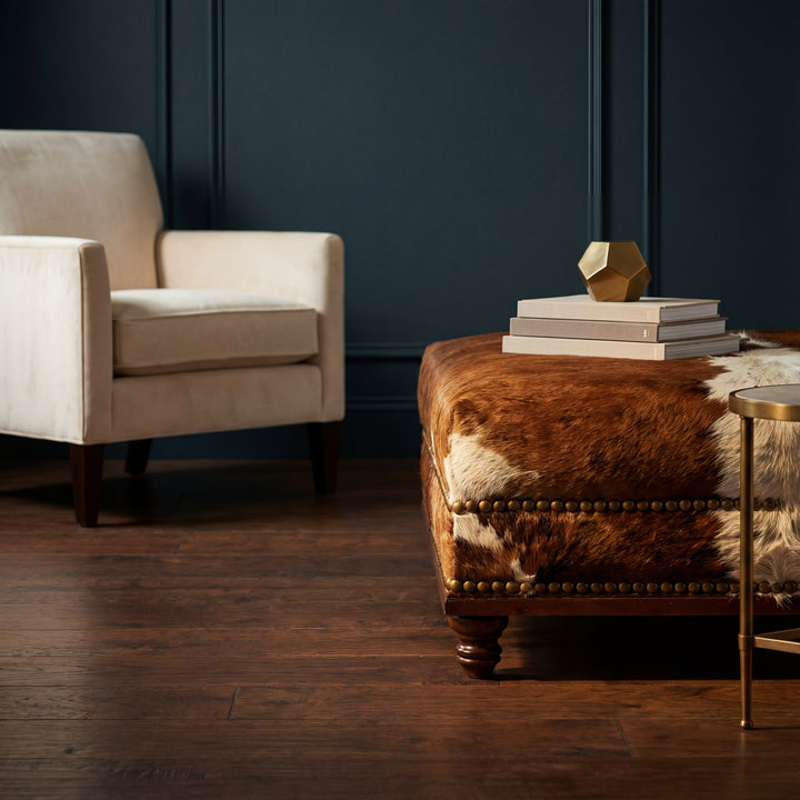 Custom Cowhide Ottoman - Brown and White