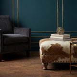 Custom Cowhide Ottoman - Beige/White