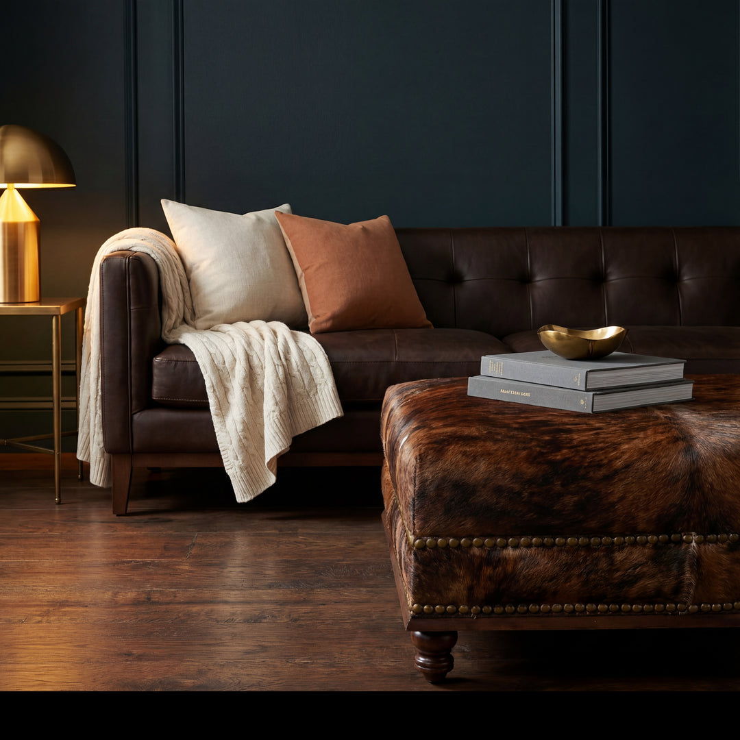 Custom Cowhide Ottoman - Dark Brindle