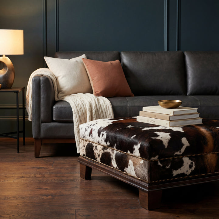 Custom Cowhide Ottoman - Tricolor