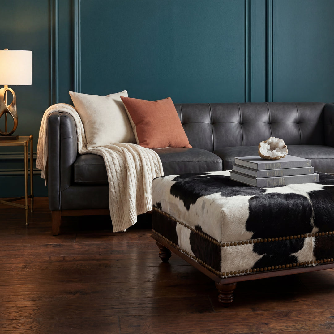 Custom Cowhide Ottoman - Black and White