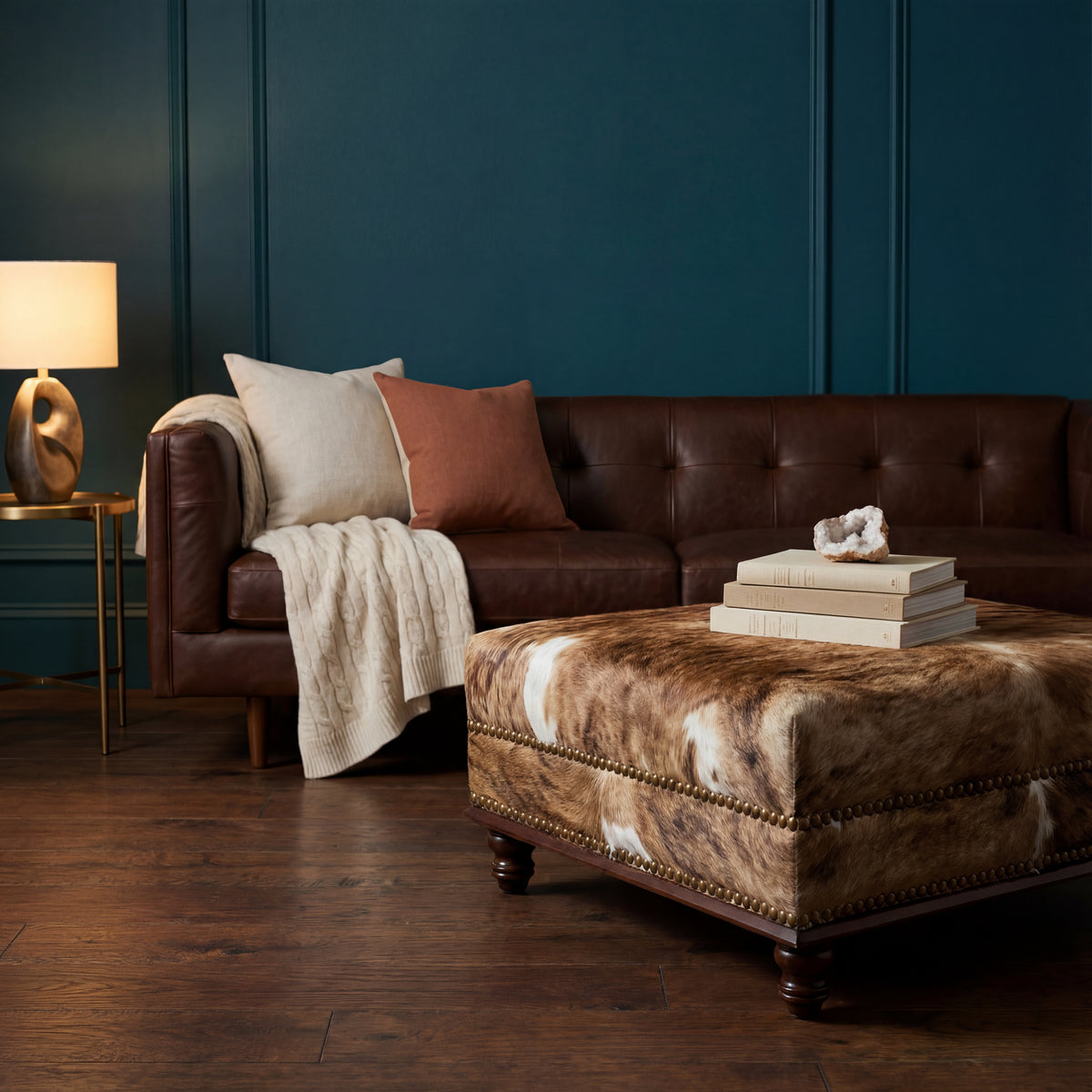 Custom Cowhide Ottoman - Medium Brindle