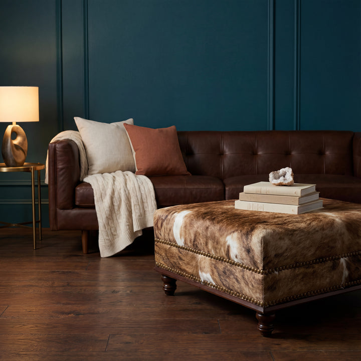Custom Cowhide Ottoman - Medium Brindle