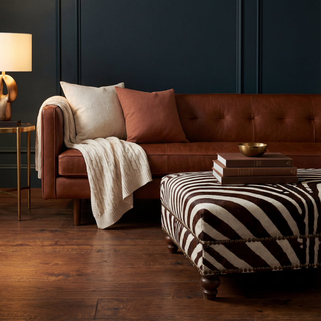 Custom Zebra Cowhide Ottoman