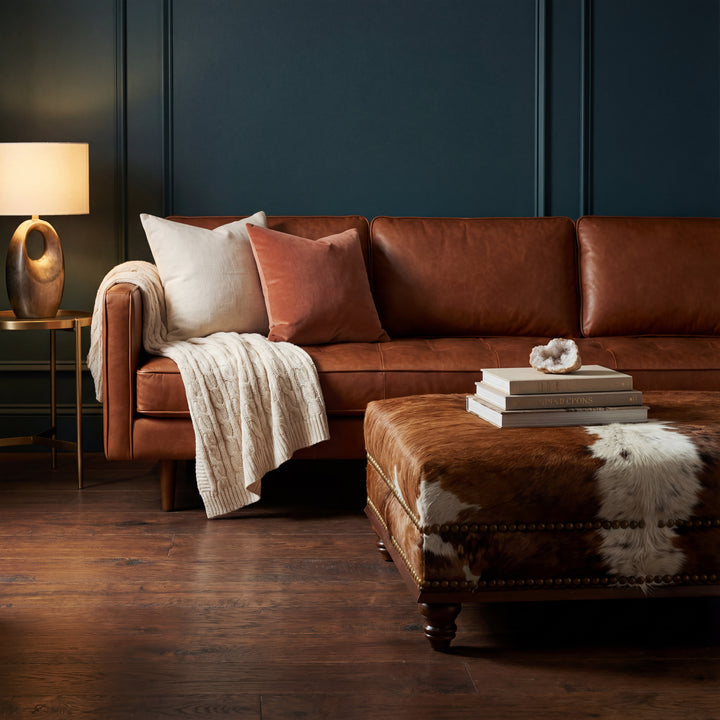 Custom Cowhide Ottoman - Brown and White