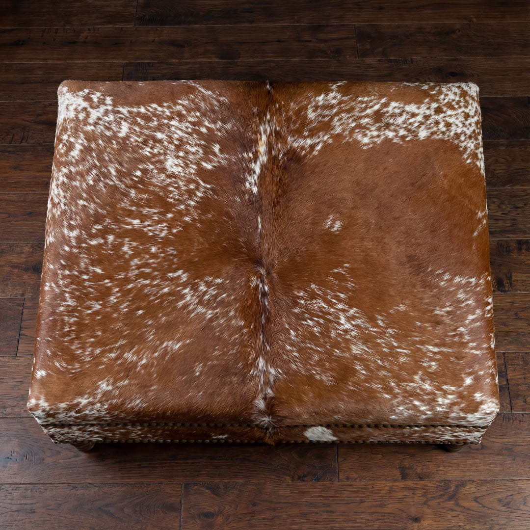 Custom Cowhide Ottoman - Speckled Brown and White