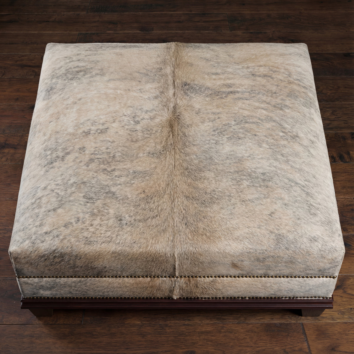 Custom Cowhide Ottoman - Beige Brindle