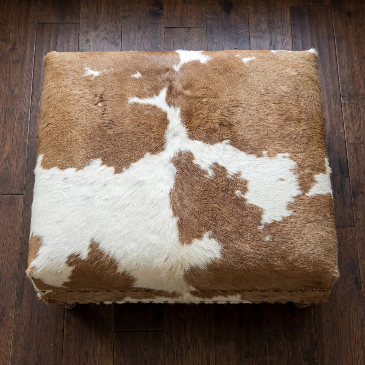 Custom Cowhide Ottoman - Beige/White