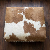Custom Cowhide Ottoman - Beige/White