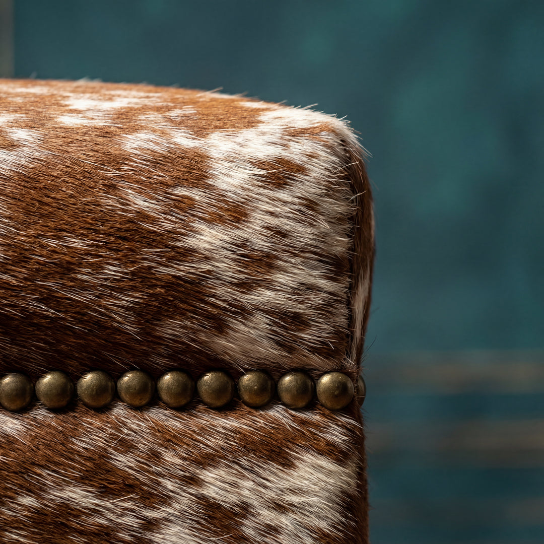 Custom Cowhide Ottoman - Speckled Brown and White