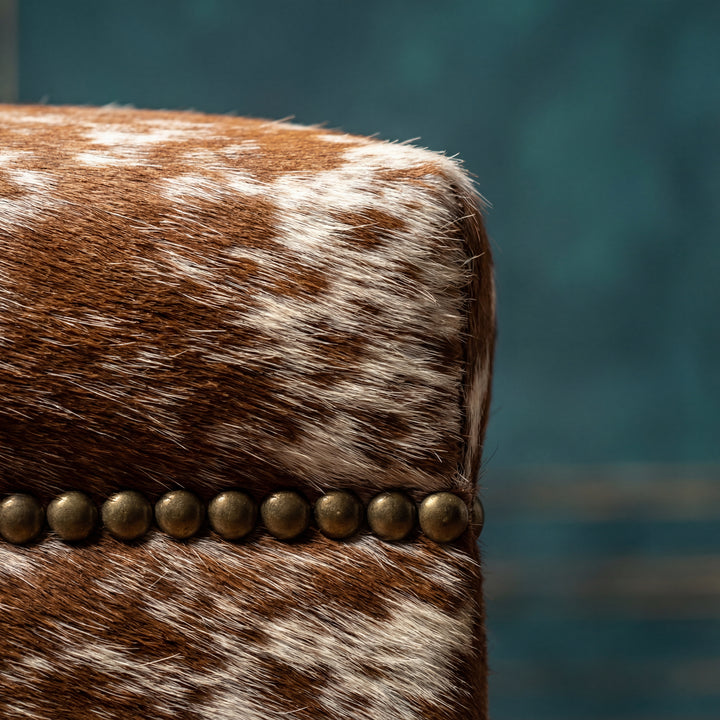 Custom Cowhide Ottoman - Speckled Brown and White