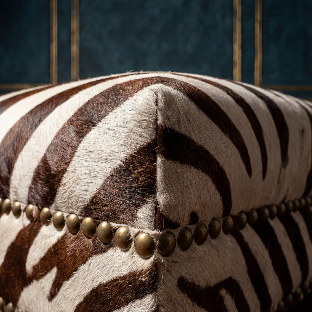Custom Zebra Cowhide Ottoman