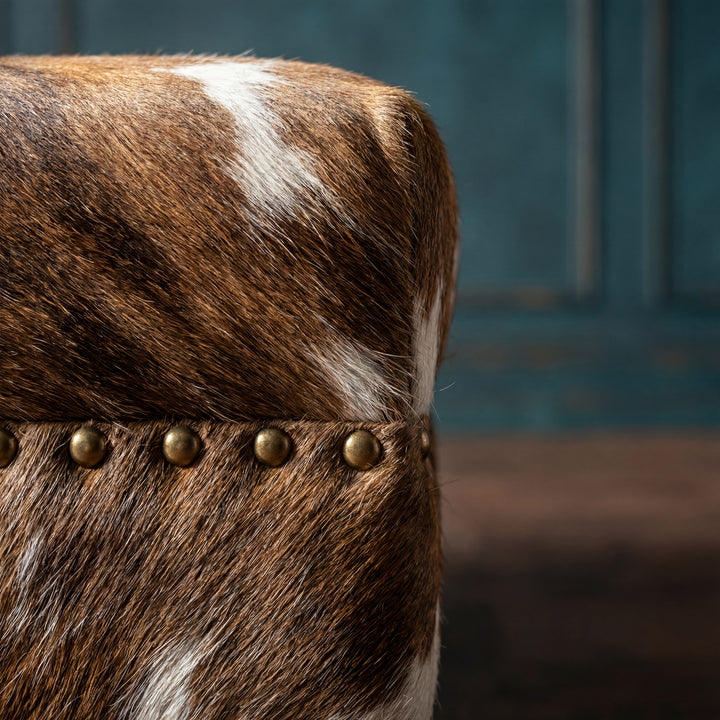 Custom Cowhide Ottoman - Brown Tricolor Brindle