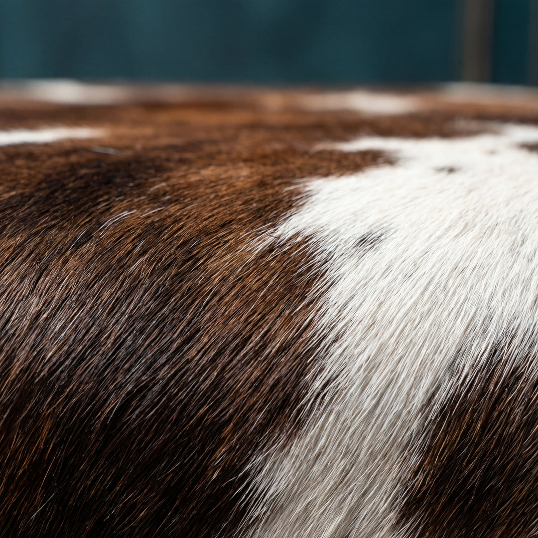 Custom Cowhide Ottoman - Brown Tricolor Brindle