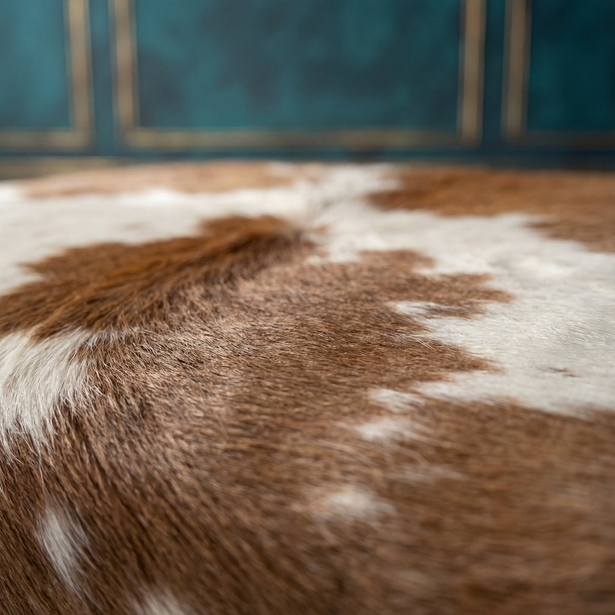 Custom Cowhide Ottoman - Beige/White