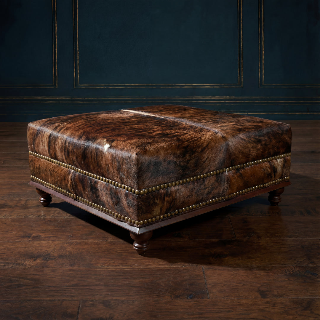 Custom Cowhide Ottoman - Dark Brindle