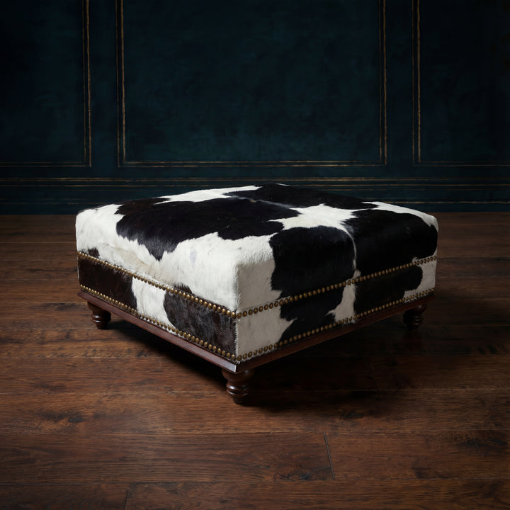 Custom Cowhide Ottoman - Black and White