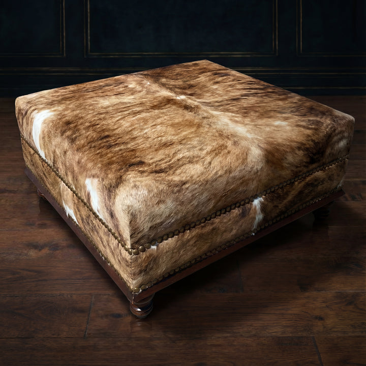 Custom Cowhide Ottoman - Medium Brindle