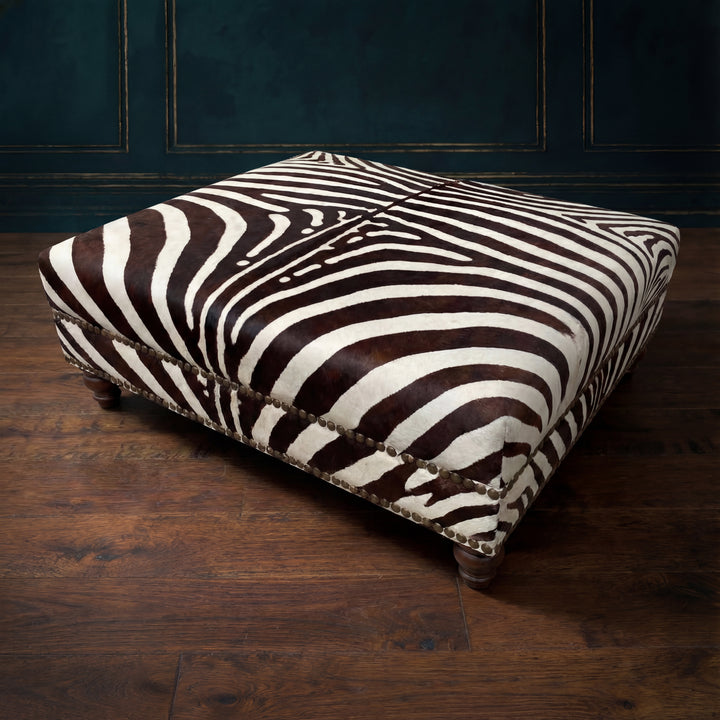 Custom Zebra Cowhide Ottoman