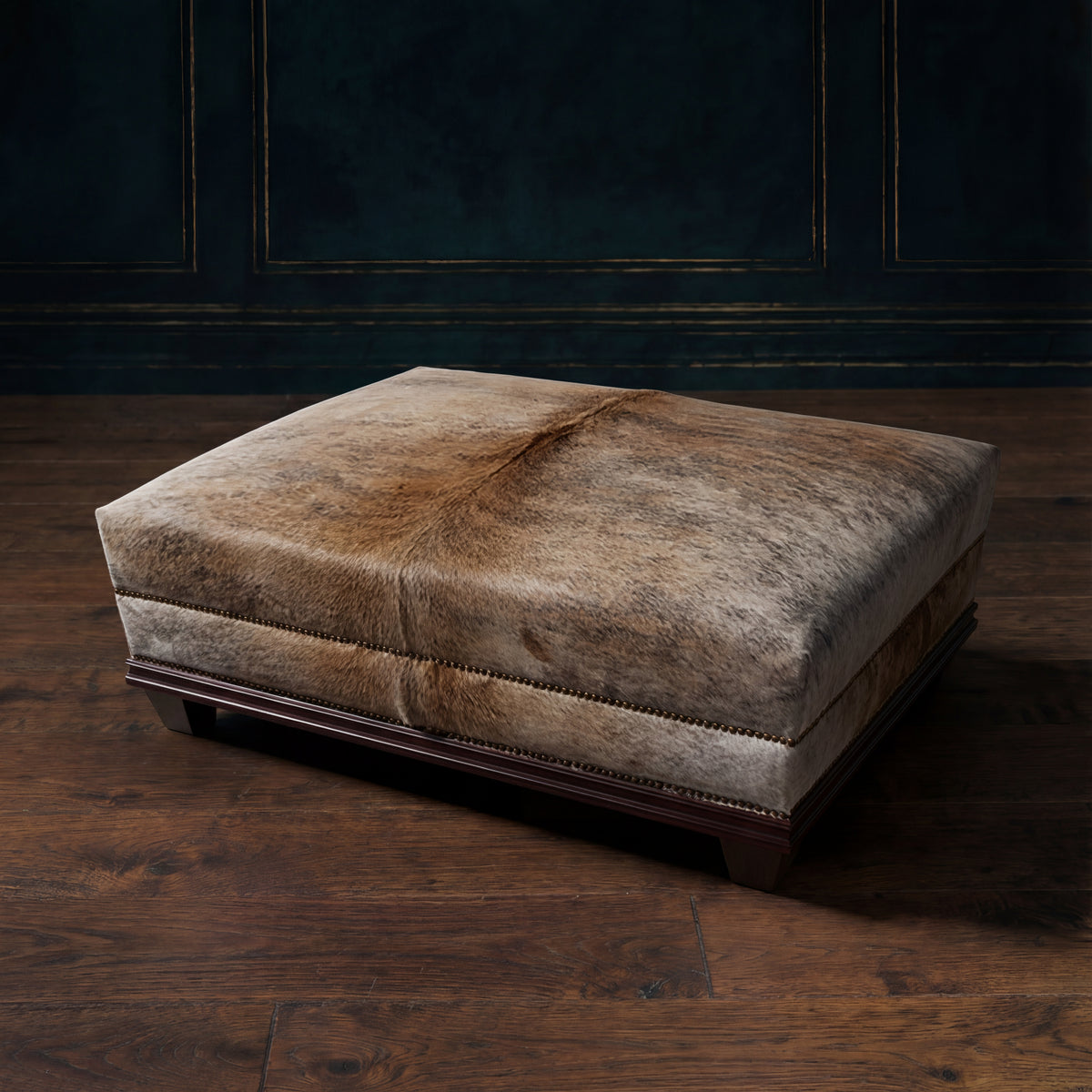 Custom Cowhide Ottoman - Beige Brindle