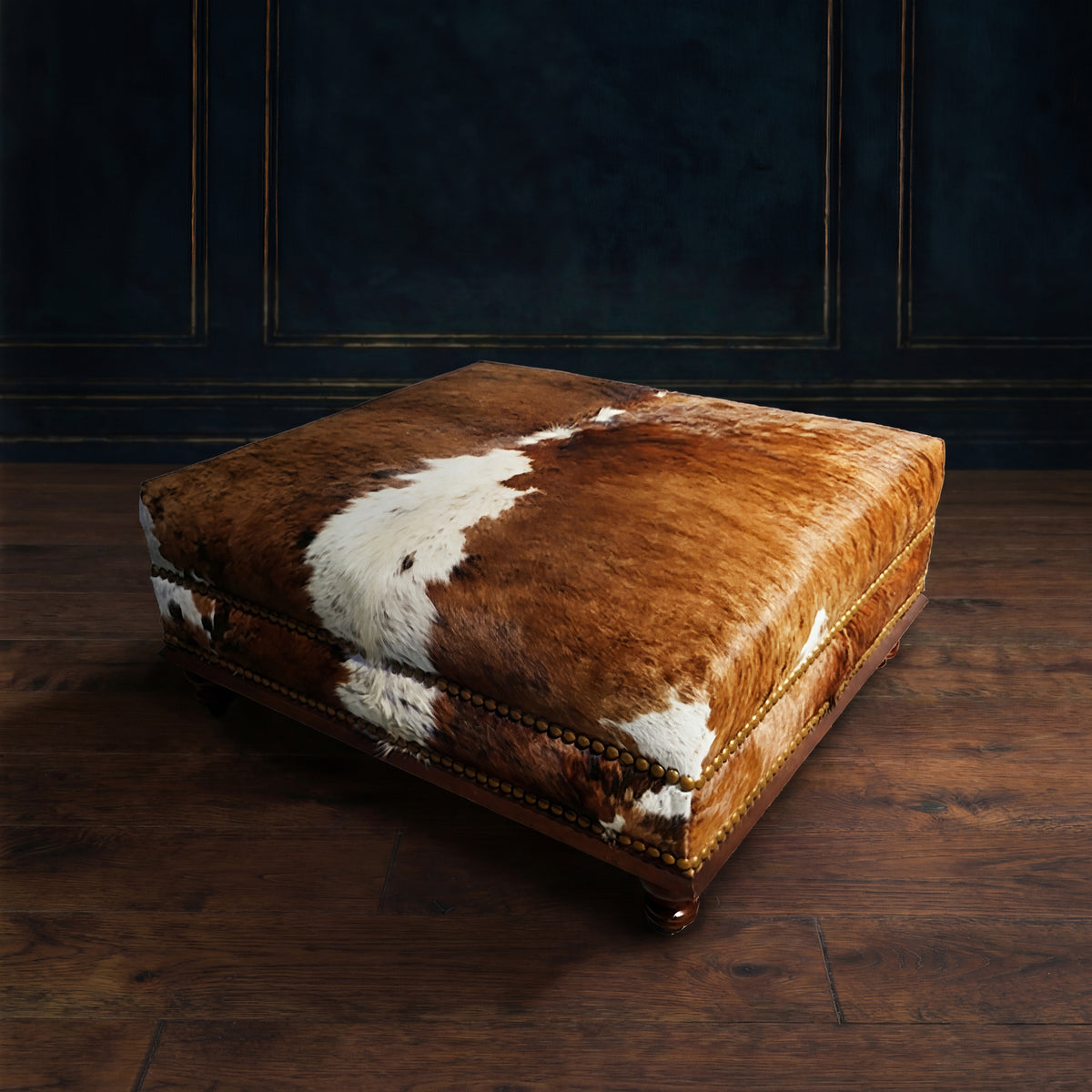 Custom Cowhide Ottoman - Brown and White