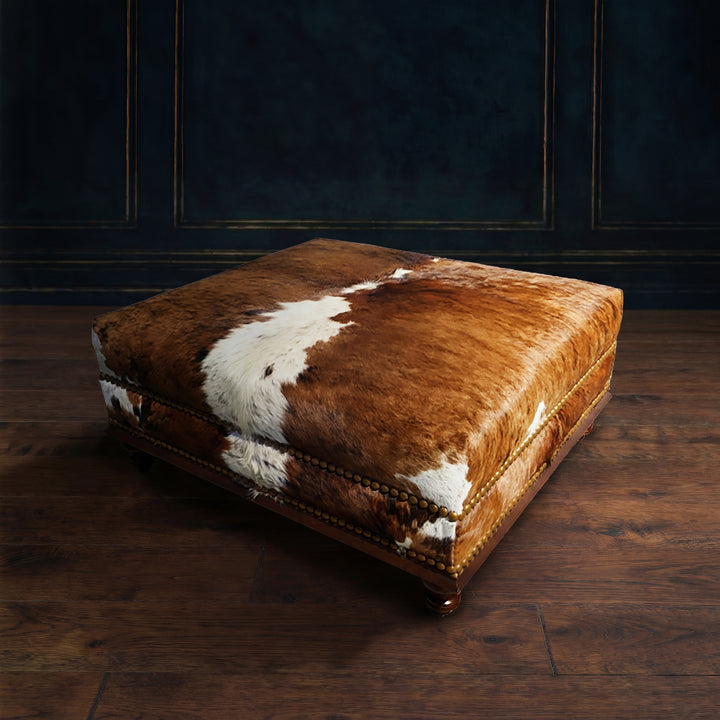Custom Cowhide Ottoman - Brown and White