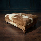 Custom Cowhide Ottoman - Beige/White