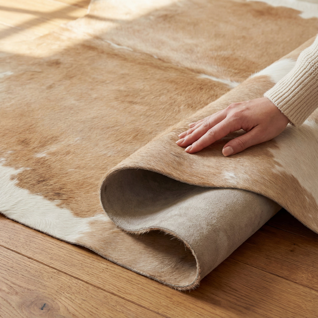 Beige and White Brazilian Cowhide Rug