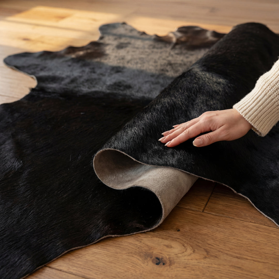 Solid Black Brazilian Cowhide Rug