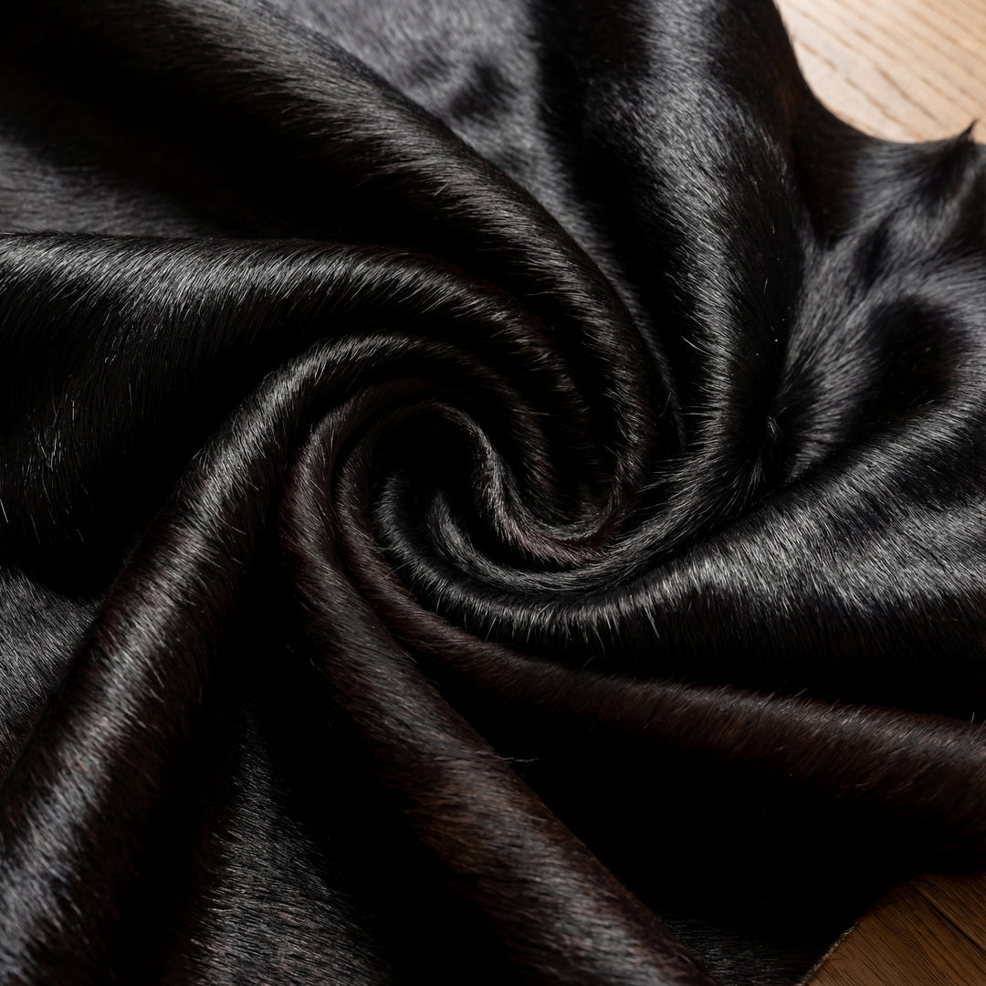 Solid Black Brazilian Cowhide Rug