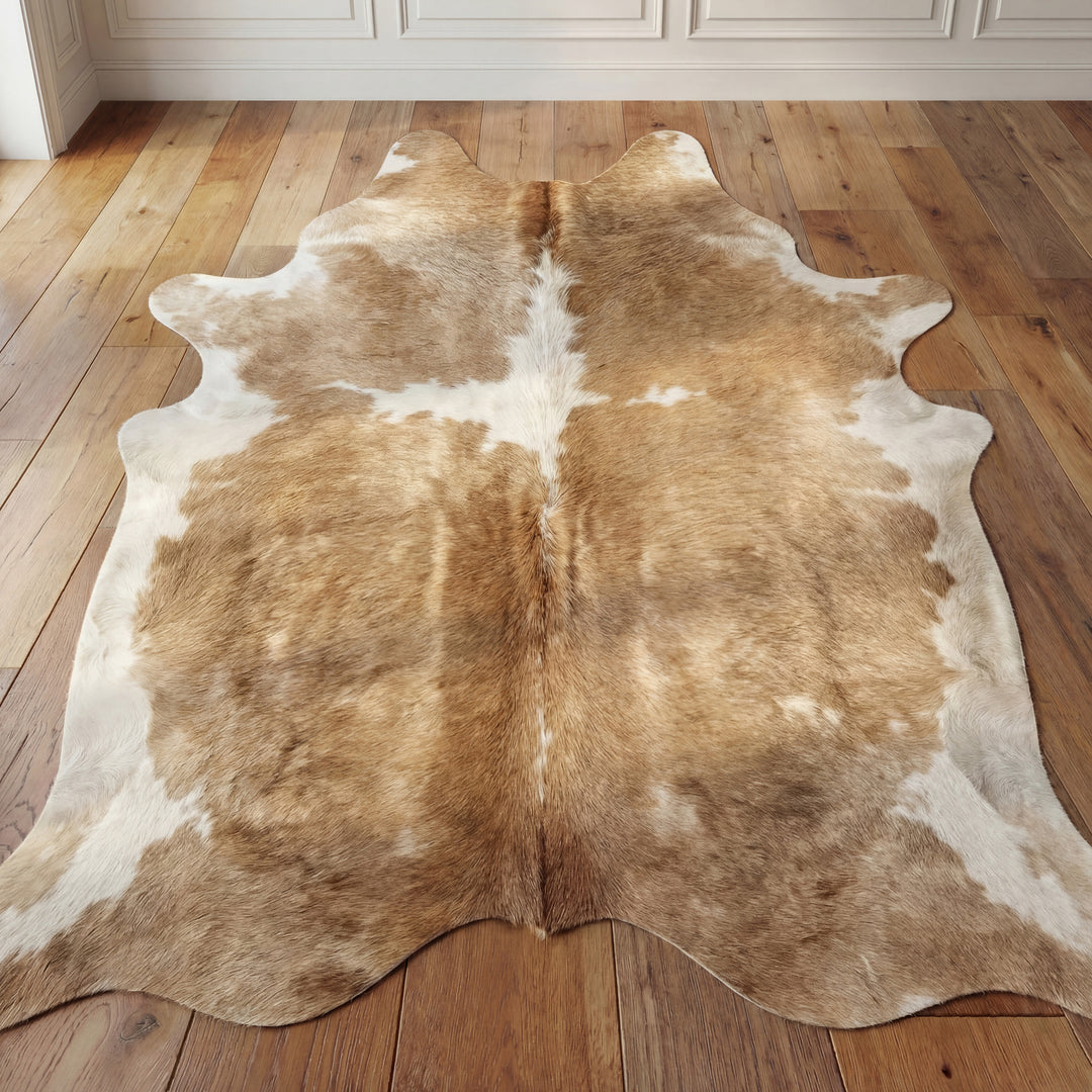 Beige and White Brazilian Cowhide Rug