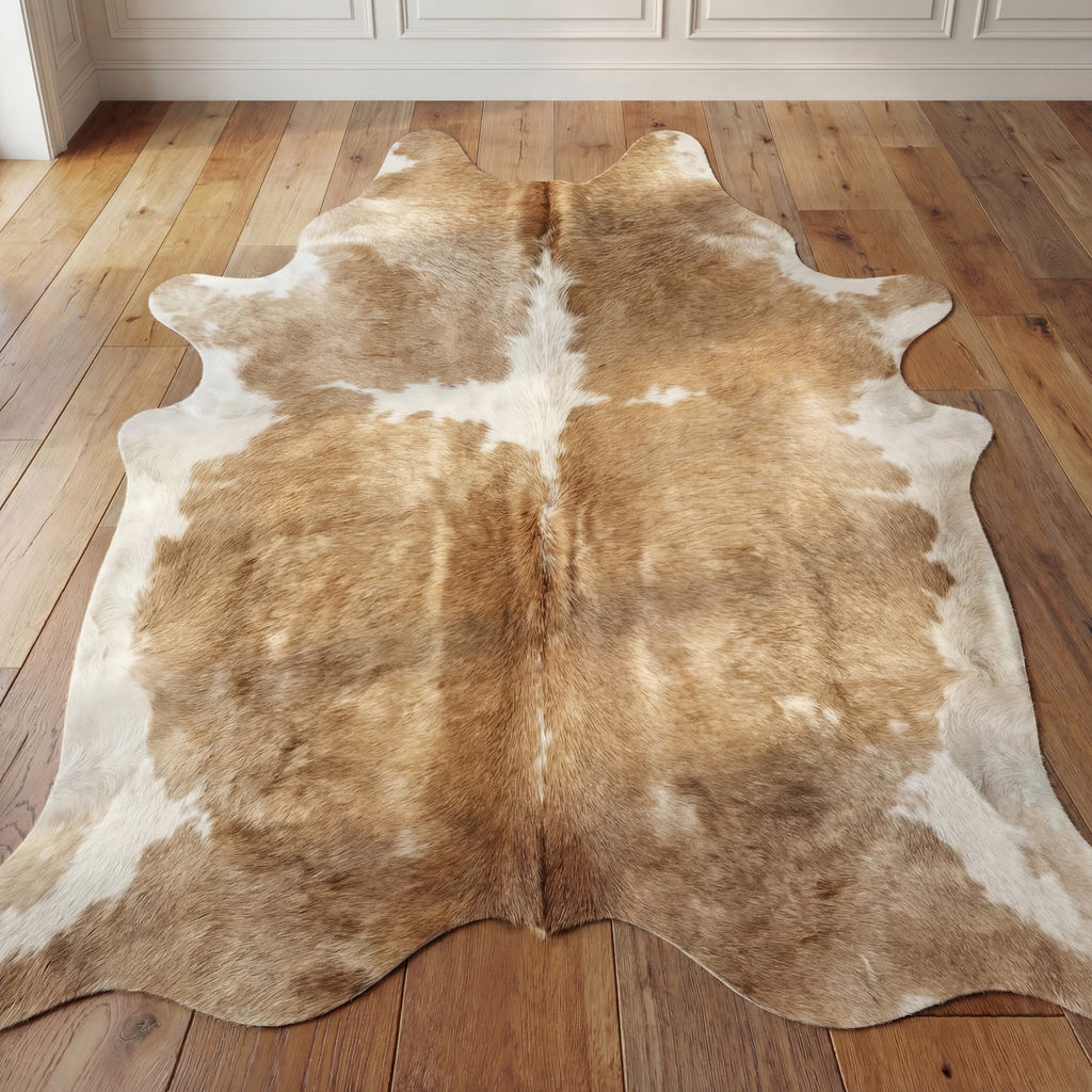 Beige and White Brazilian Cowhide Rug
