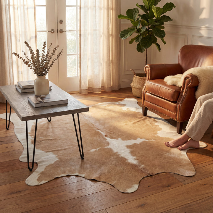 Beige and White Brazilian Cowhide Rug