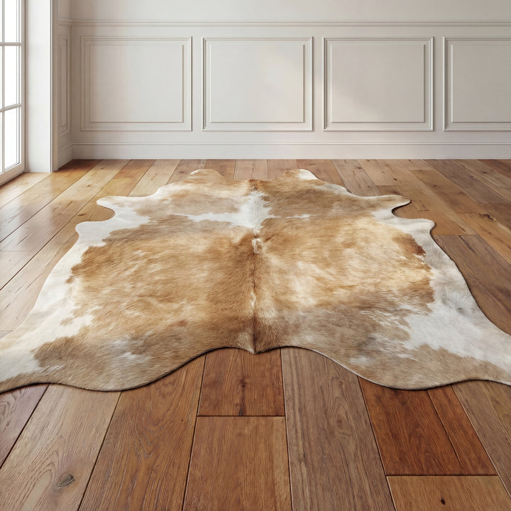 Beige and White Brazilian Cowhide Rug