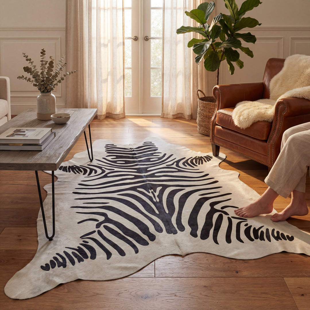 White Zebra Brazilian Cowhide Rug