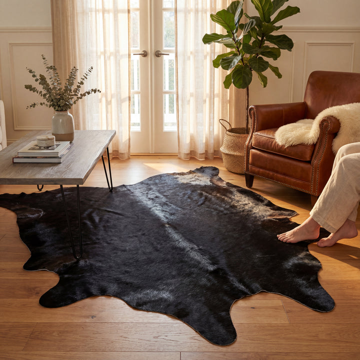Solid Black Brazilian Cowhide Rug