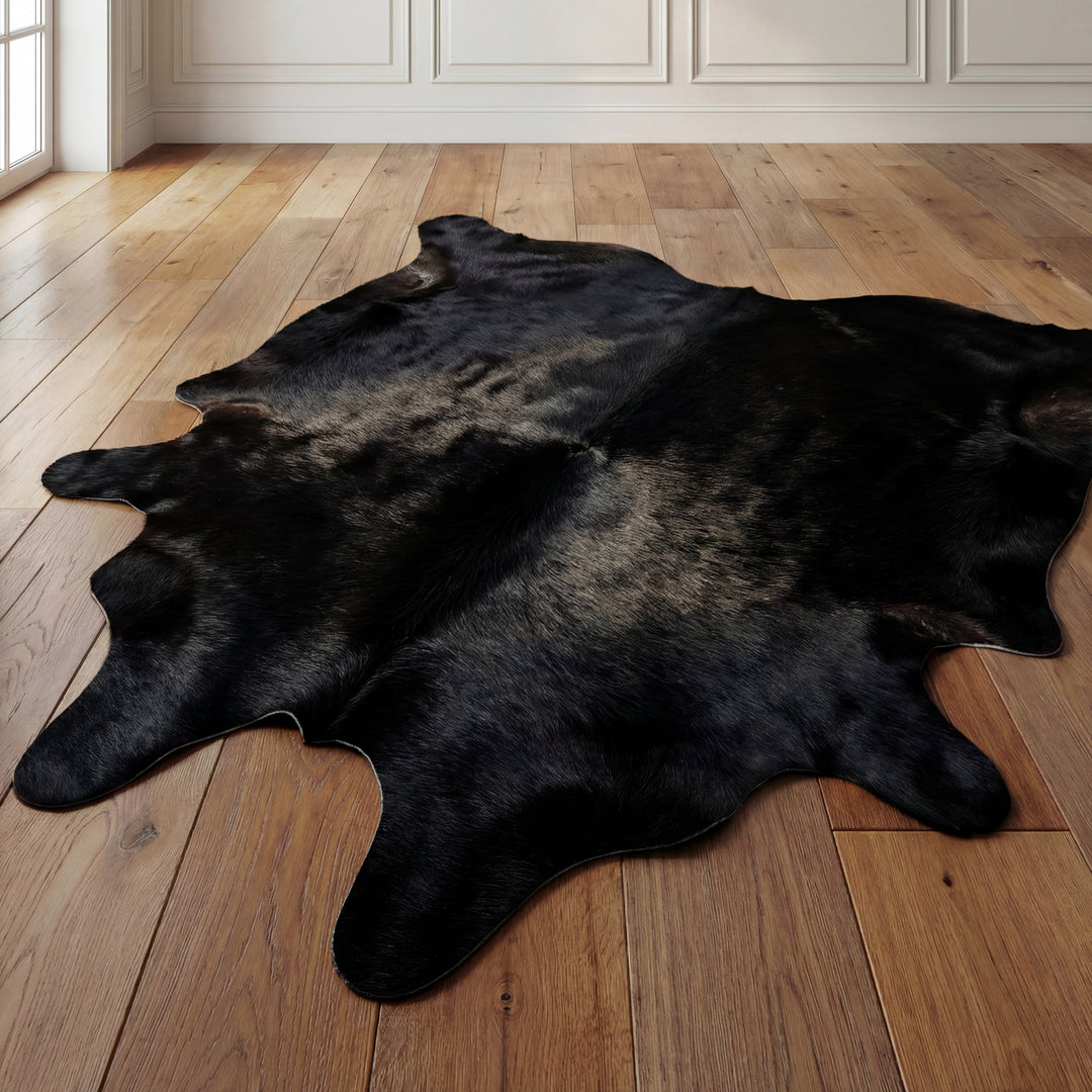 Solid Black Brazilian Cowhide Rug