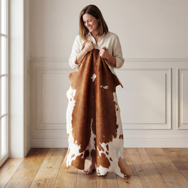 Brown and White Brazilian Cowhide Rug