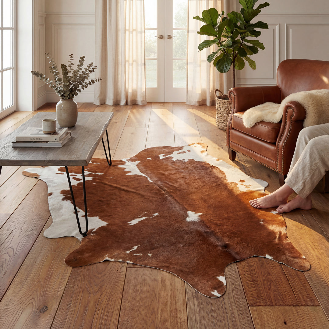 Brown and White Brazilian Cowhide Rug