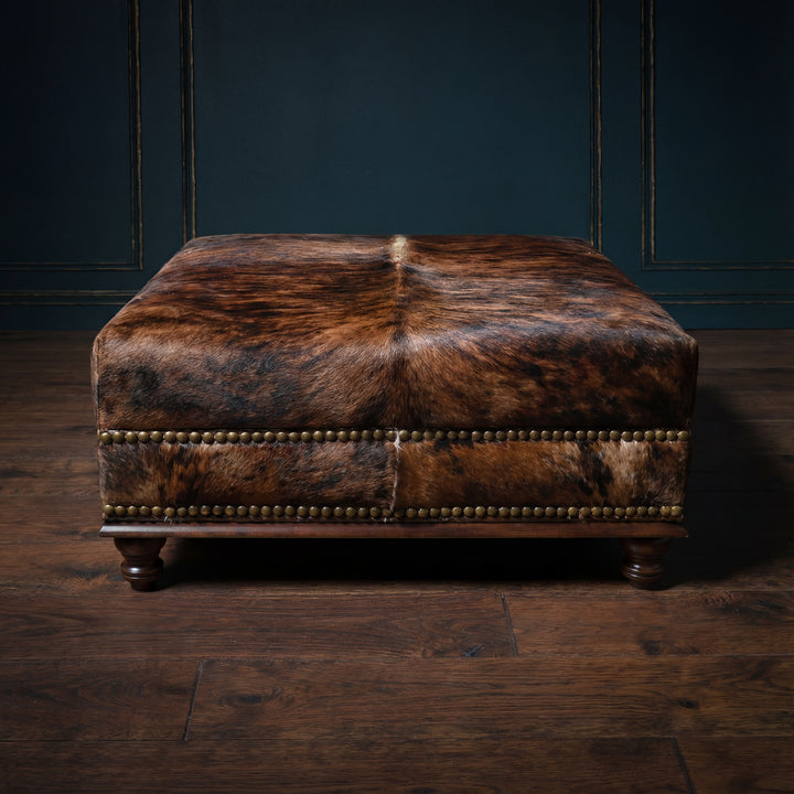 Custom Cowhide Ottoman - Dark Brindle
