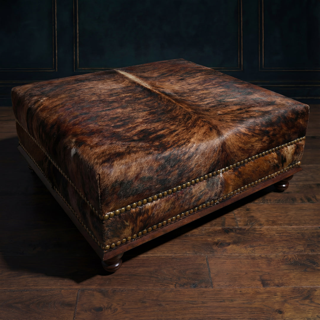 Custom Cowhide Ottoman - Dark Brindle