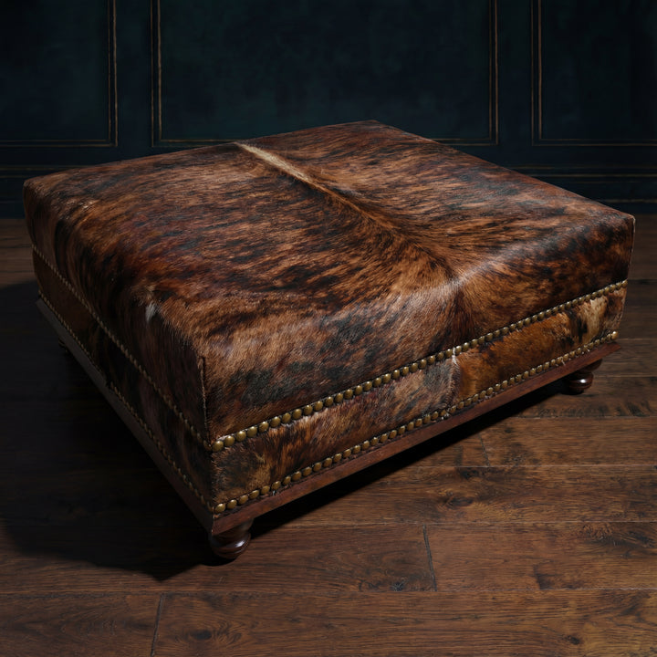 Custom Cowhide Ottoman - Dark Brindle
