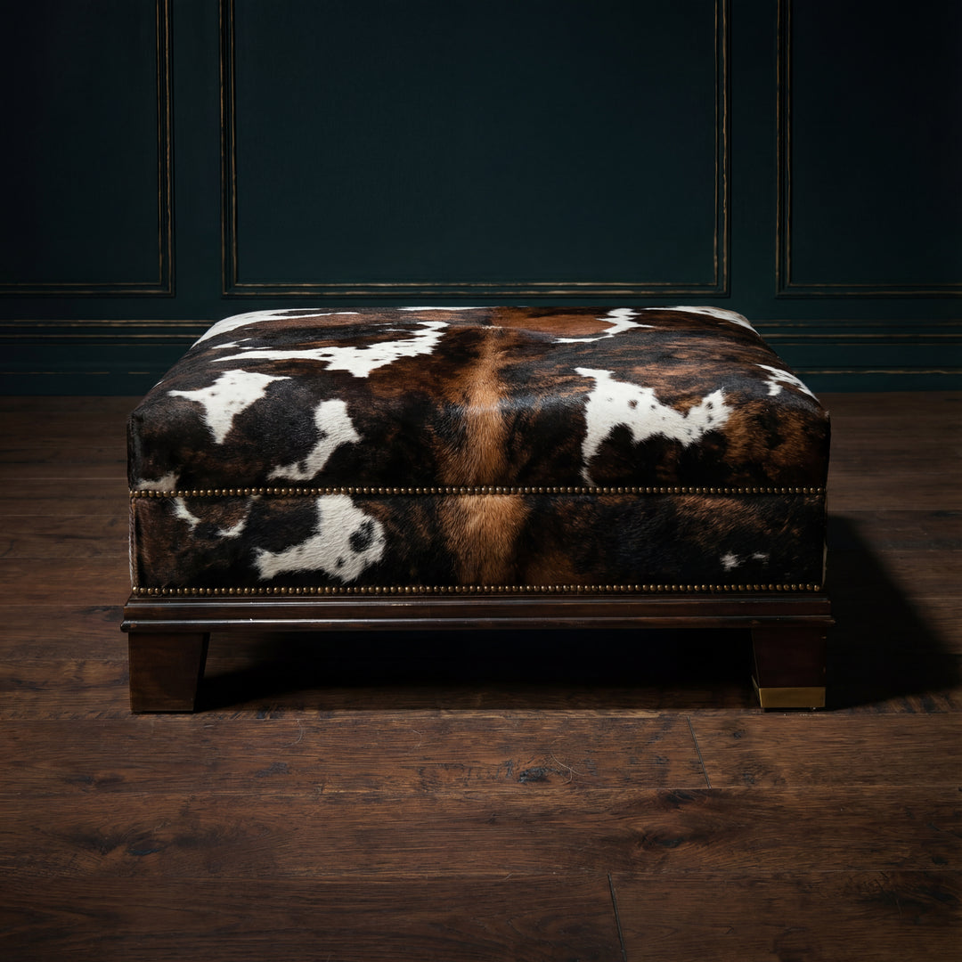 Custom Cowhide Ottoman - Tricolor