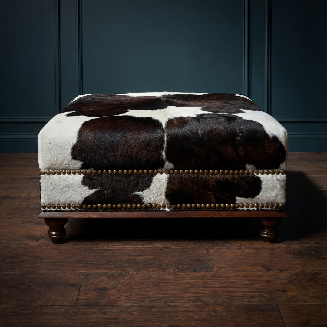 Custom Cowhide Ottoman - Black and White