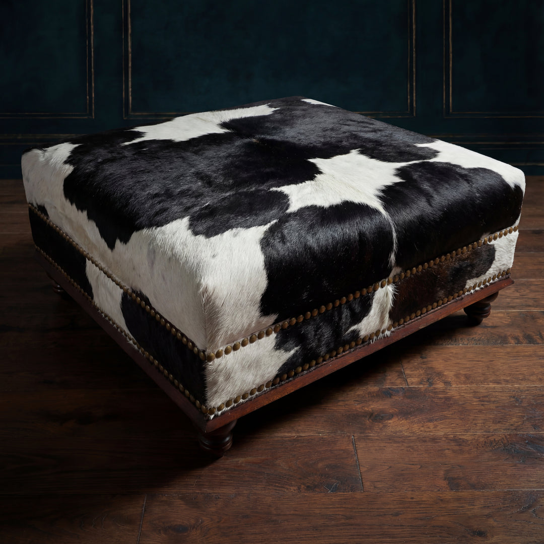Custom Cowhide Ottoman - Black and White