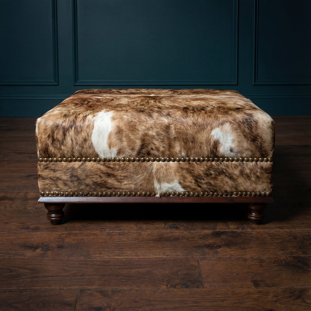 Custom Cowhide Ottoman - Medium Brindle
