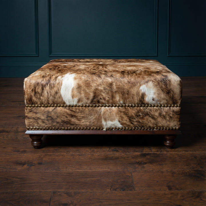 Custom Cowhide Ottoman - Medium Brindle