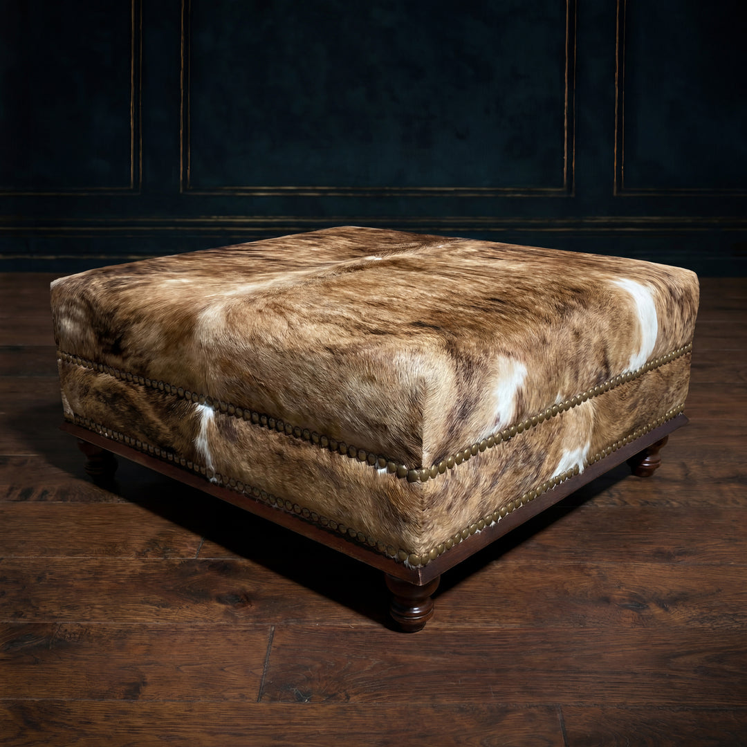Custom Cowhide Ottoman - Medium Brindle